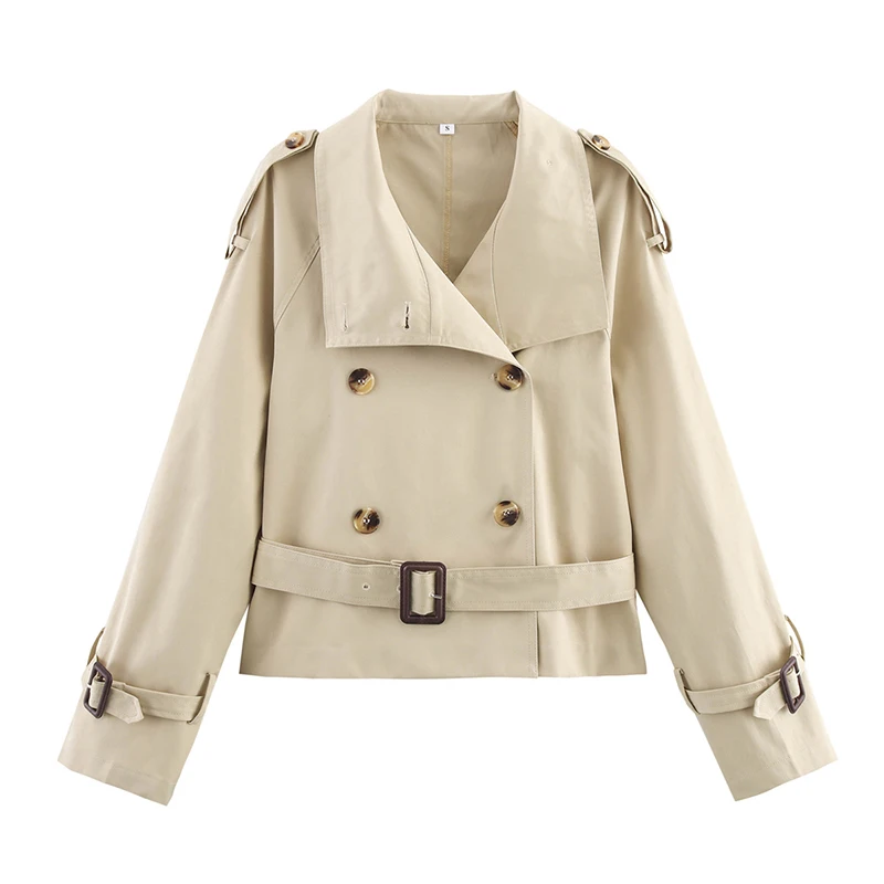 kf-S0e703ef29fe240979c9652f2654e2f63l Willshela Women Fashion With Belt Khaki Double Breasted Trench Jacket Vintage Lapel Neck Long Sleeve Female Chic Coat Outfits - Image 1