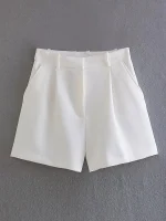 Willshela Women Fashion White Pleated Front Zipper Shorts Vintage High Waist Female Chic Lady Shorts - Image 2