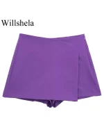 Willshela Women Fashion Solid Asymmetrical Side Zipper Skirts Shorts Vintage High Waist Female Chic Lady Shorts - Image 2
