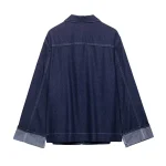 Willshela Women Fashion With Pockets Denim Blue Front Zipper Jackets Vintage Lapel Neck Long Sleeves Female Chic Lady Outfits - Image 2