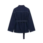Willshela Women Fashion With Belt Denim Blue Single Breasted Jackets Vintage Lapel Neck Long Sleeves Female Chic Lady Outfits - Image 2