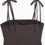 Willshela Women Fashion Brown Lace Up Backless Side Zipper Tops Vintage Thin Straps Square Collar Female Chic Lady Top - Image 5