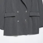 Willshela Women Fashion With Pockets Grey Double Breasted Blazer Vintage Long Sleeves Notched Neck Female Office Lady Outfits - Image 4