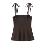Willshela Women Fashion Brown Backless Bow Lace Up Side Zipper Camis Vintage Thin Straps Square Collar Female Chic Lady Tops - Image 2