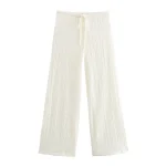 Willshela Women Fashion Texture Solid Drawstring Straight Pants Vintage High Elastic Waist Full Length Female Chic Lady Trousers - Image 2