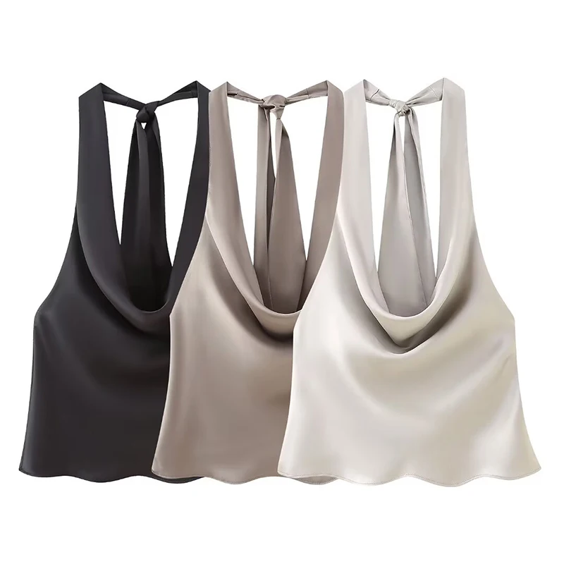 kf-Sb080630a33964b2197d4036048ba59f9w Willshela Women Fashion Solid Backless Lace Up Pleated Side Zipper Tops Vintage Halter Neck Sleeveless Female Chic Lady Tops - Image 1