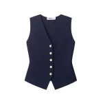 Willshela Women Fashion Solid Single Breasted Knitted Vest Tank Tops Vintage V-Neck Sleeveless Female Chic Lady Top - Image 3