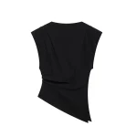 Willshela Women Fashion With Pad Solid Pleated Back Zipper Tank Tops Vintage O-Neck Sleeveless Female Chic Lady Tops - Image 4