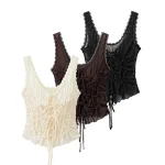 Willshela Women Fashion Solid Pleated Lace Up Slim Fitting Camis Vintage Straps V-Neck Female Chic Lady Tank Tops