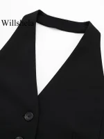 Willshela Women Fashion Black Backless Lace Up Waistcoats Vintage Halter Neck Sleeveless Jackets Female Chic Lady Tank Tops - Image 4