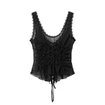 Willshela Women Fashion Solid Pleated Lace Up Slim Fitting Camis Vintage Straps V-Neck Female Chic Lady Tank Tops - Image 4