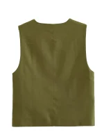 Willshela Women Fashion Solid Single Breasted Vest Waistcoat Vintage V-Neck Sleeveless Female Chic Lady Tank Tops - Image 3